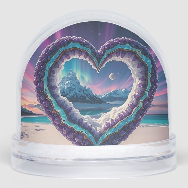 Heart-Shaped Ice Sculpture with Aurora Schneekugeln (Vorderseite)