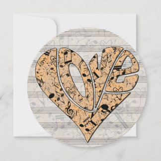 Heart-Shaped Love Typography with Musical Notes Karte