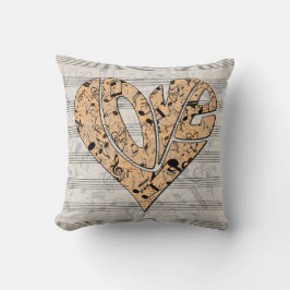 Heart-Shaped Love Typography with Musical Notes Kissen