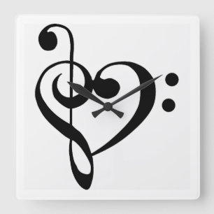 "HEART SHAPED MUSICAL NOTE" CLOCK QUADRATISCHE WANDUHR