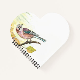 Heart-Shaped Notebook mit Watercolor Eurasian Jay Notizbuch