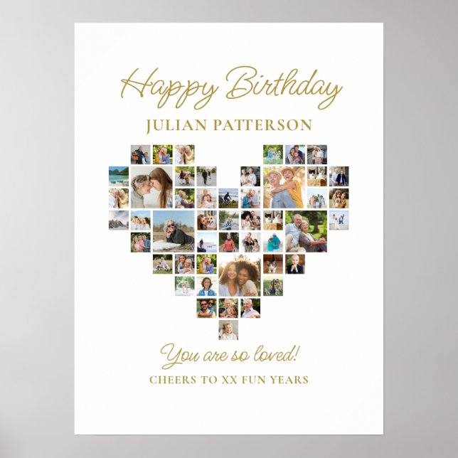 Heart Shaped Photo Collage Birthday Party Welcome Poster (Vorne)