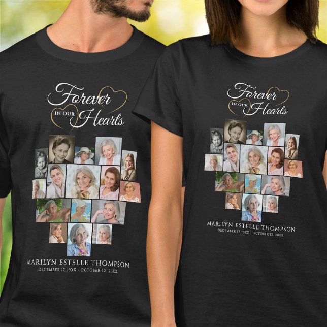 Heart Shaped Photo Collage Funeral Memorial T-Shirt (Von Creator hochgeladen)
