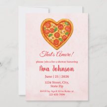 Heart Shaped Pizza Party Shower Invitation