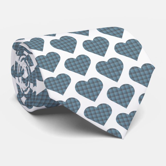 Heart Shaped Plaid Blue Gray Neck Tie Krawatte (Gerollt)