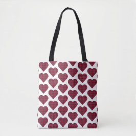 Heart Shaped Plaid Dark Red Burgundy Tasche