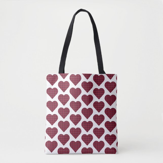 Heart Shaped Plaid Dark Red Burgundy Tasche (Vorderseite)