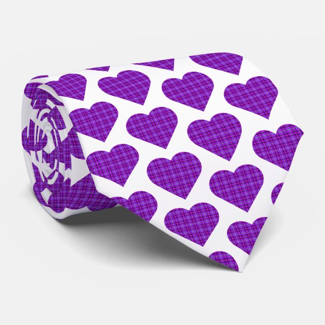 Heart Shaped Plaid Purple Pink Black Neck Tie Krawatte (Gerollt)