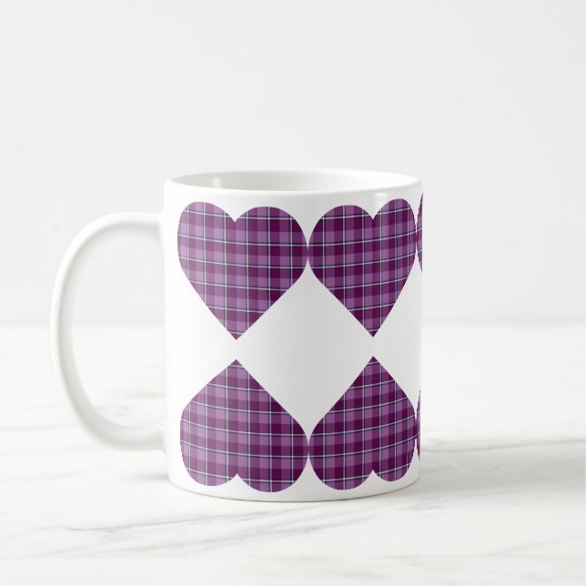 Heart Shaped Plaid Purple Pink Kaffeetasse (Links)