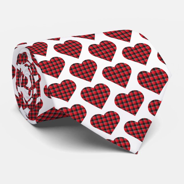 Heart Shaped Plaid Red Black Buffalo Neck Tie Krawatte (Gerollt)