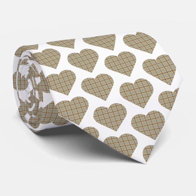 Heart Shaped Plaid Tan Blue White Neck Tie Krawatte (Gerollt)