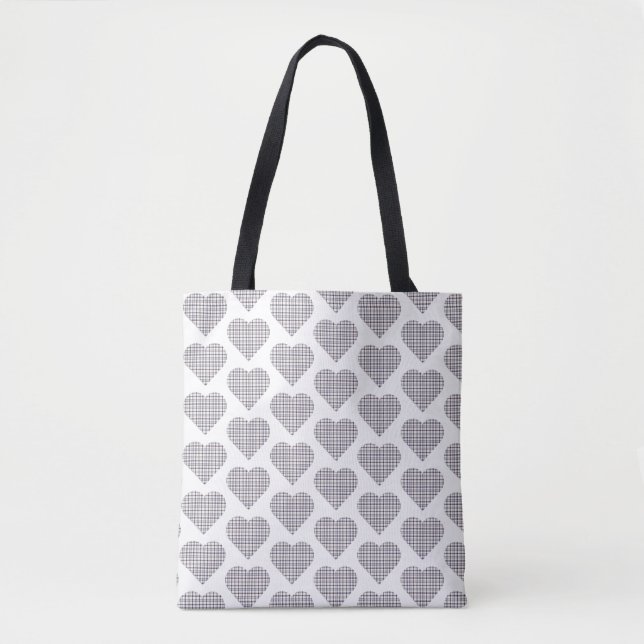 Heart Shaped Plaid White Blue Classic Tasche (Vorderseite)