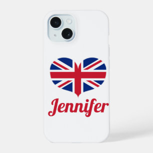 Heart Shaped UK Flag / Union Jack Personalisiert iPhone 15 Hülle