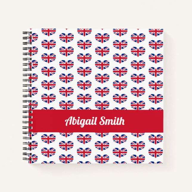 Heart Shaped UK Flag / Union Jack Personalisiert Notizbuch (Vorderseite)
