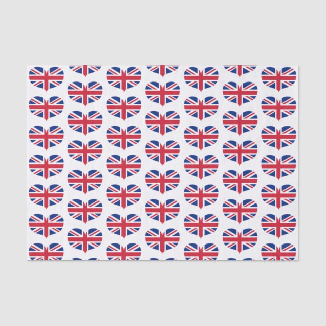 Heart Shaped United Kingdom Flags / Union Jack Seidenpapier (Vorderseite)