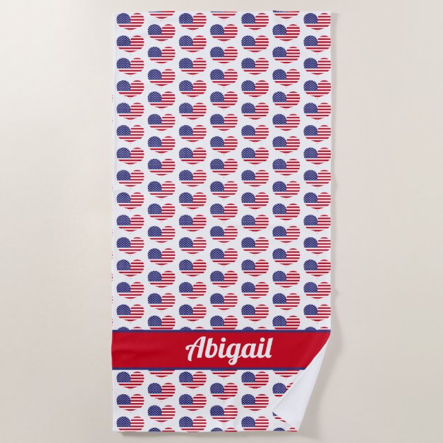 Heart Shaped US Flag / Personalisiertes Strandtuch (Vorderseite)