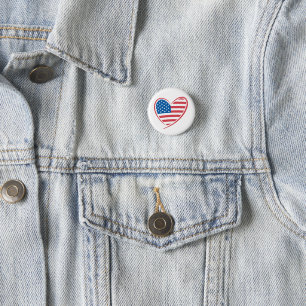 Heart Shaped USA Flag Design, Patriotic American Button
