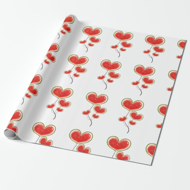 Heart Shaped Watermelon Ballons Geschenkpapier (Ungerollt)