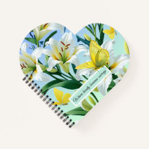 Heart Spiral Notebook Yellow Butterfly Weiße Lilie