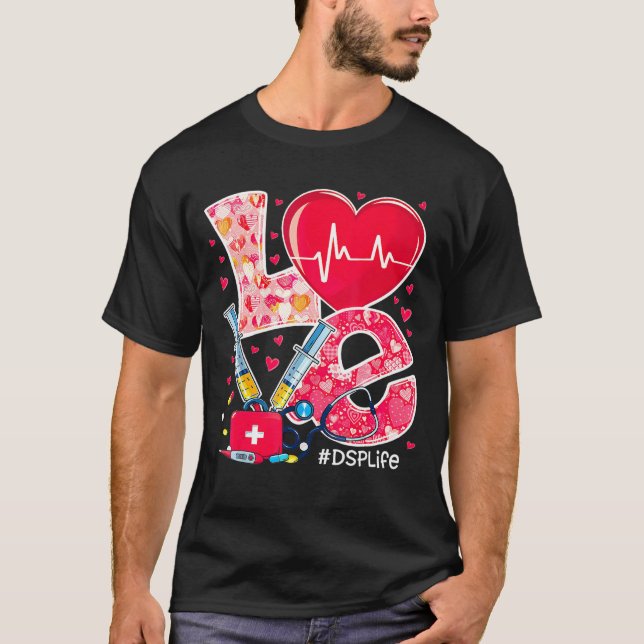 Heart Stethoscope Cute Love Nursing Valentines Dsp T-Shirt (Vorderseite)
