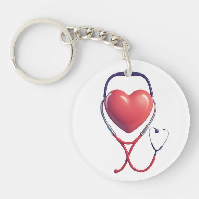 Heart & Stethoscope Keychain Wird Gift for Nurses  Schlüsselanhänger (Vorderseite)