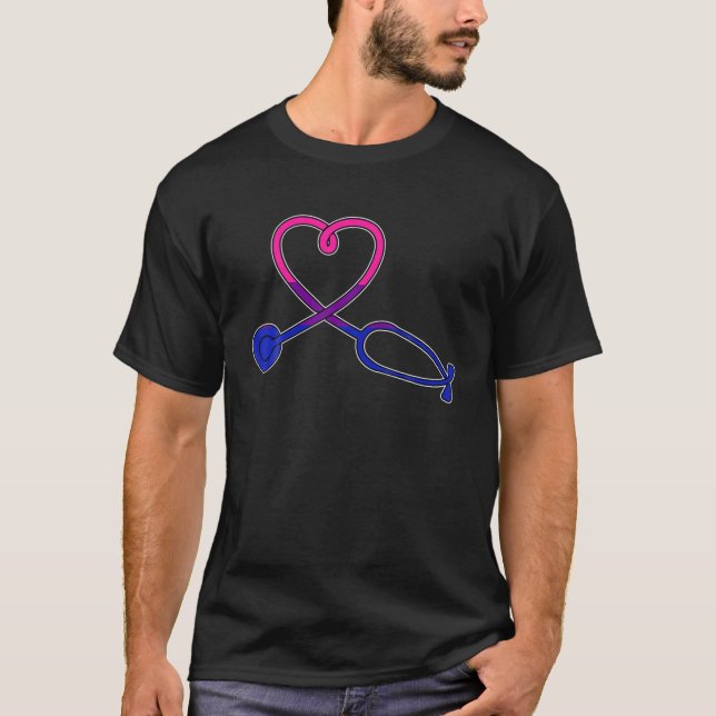 Heart Stethoscope LGBQ Bisexual Pride Bi Nurse RN T-Shirt (Vorderseite)