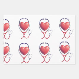 Heart & Stethoscope Wrapping Paper Wird Healthcare Geschenkpapier Set