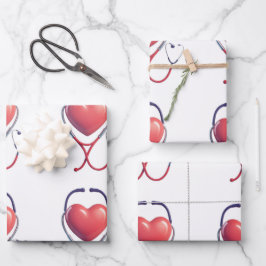 Heart & Stethoscope Wrapping Paper Wird Healthcare Geschenkpapier Set