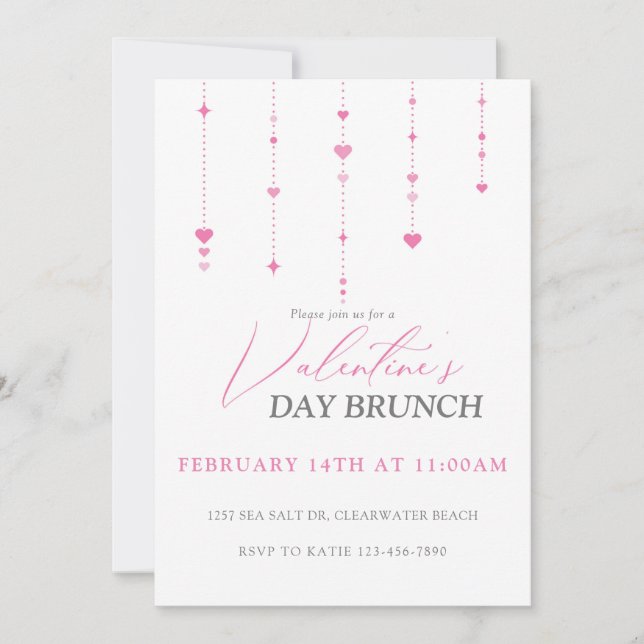 Heart String Valentine's Day Brunch Invitation (Devant)