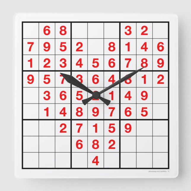 Heart Sudoku Clock with downloadable puzzle (Easy) Quadratische Wanduhr (Vorderseite)