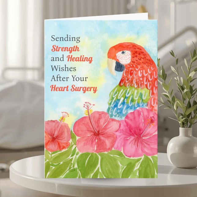 Heart Surgery Healing Scarlet Macaws, Hibiscus Karte (Von Creator hochgeladen)