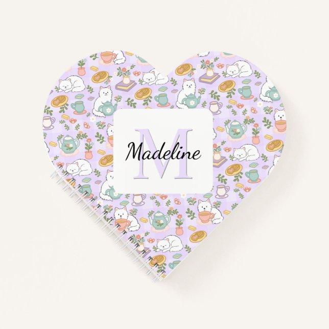 Heart Tea & Bookish Cats Notebook Personalized Notizbuch (Vorderseite)