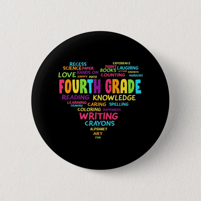 Heart Tee Fourth Grade Team Teacher Student Back T Button (Vorderseite)