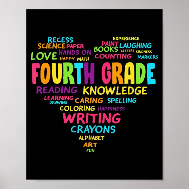 Heart Tee Fourth Grade Team Teacher Student Back T Poster (Vorne)