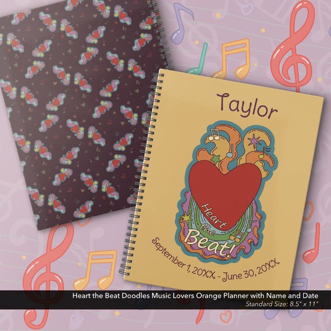 Heart the Beat Doodles Music Lovers Nom Orange (Heart the Beat Doodles for Music Lovers Orange Planner Personalized with Your Name and Dates
)