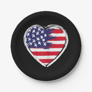 Heart US Flag 4. Juli Patriotic American Stars Pappteller
