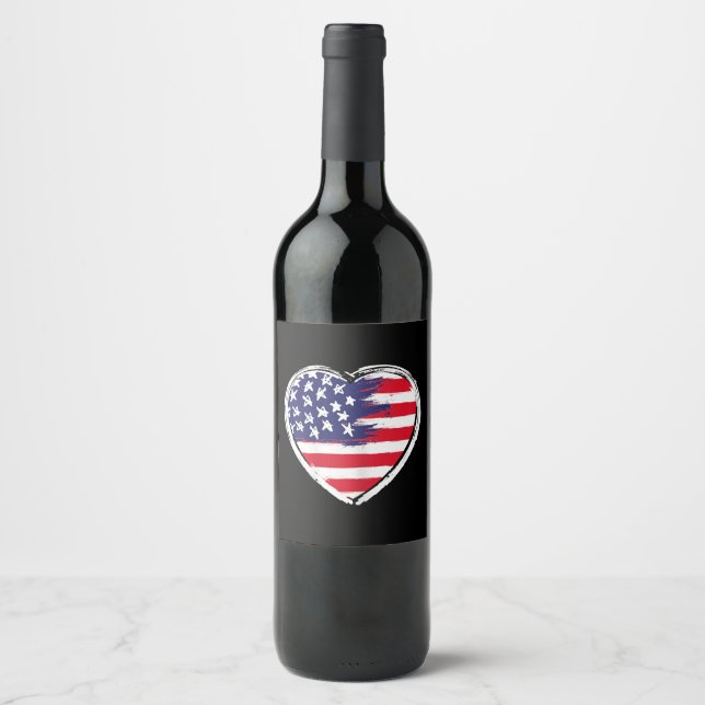 Heart US Flag 4. Juli Patriotic American Stars Weinetikett (Vorderseite)