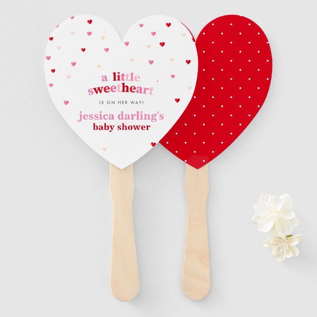 Heart Valentine Theme Baby Girl Dusche Red Pink Fächer (Vorne und Hinten)
