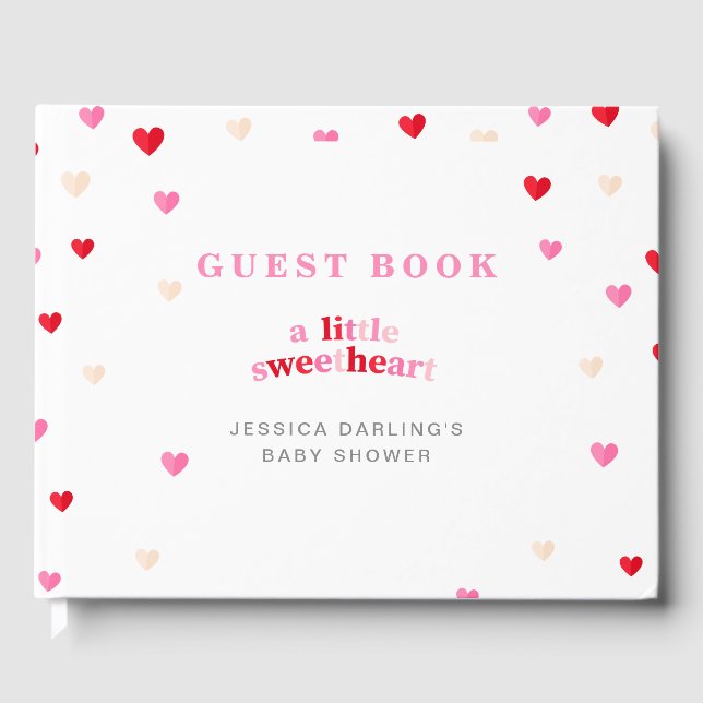 Heart Valentine Theme Baby Girl Dusche Red Pink Gästebuch (Vorderseite)