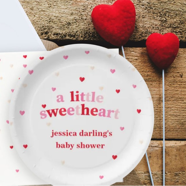 Heart Valentine Theme Baby Girl Shower Paper Plate Pappteller (Von Creator hochgeladen)