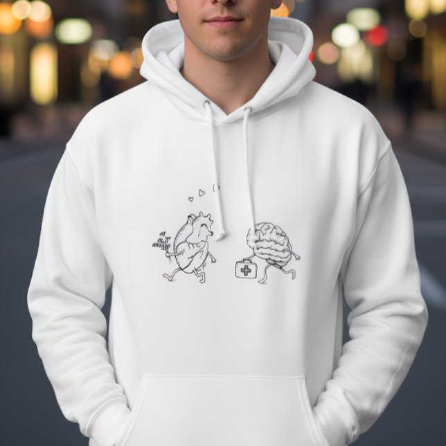 Heart vs Mind – Funny Emotional Line Art Hoodie (Von Creator hochgeladen)