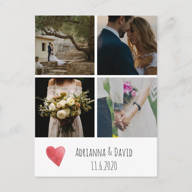 Heart Watercolor Wedding Danke, dass Sie Foto Coll Postkarte (Vorderseite)