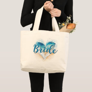 Heart Wave Beach Bride Jumbo Stoffbeutel