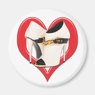 Heart White Leather Stiefel mit Goldketten Magnet