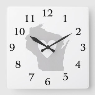 Heart Wisconsin state silhouette Quadratische Wanduhr
