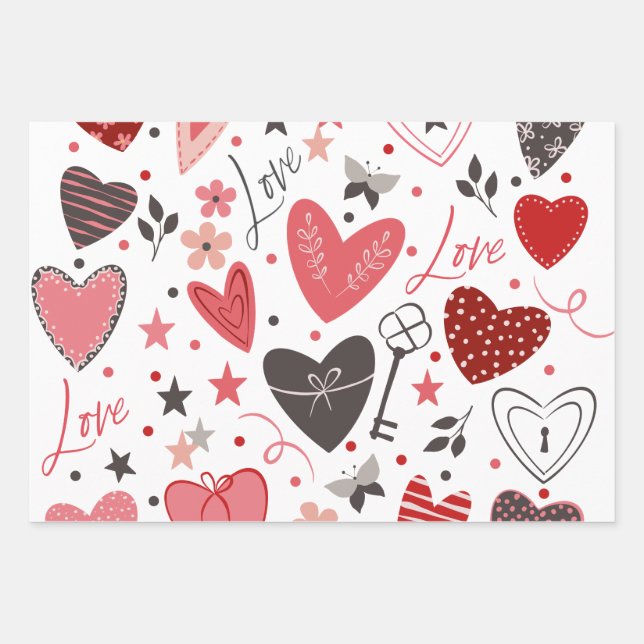 "Heart you" romantisch Geschenkpapier Set (Vorderseite)