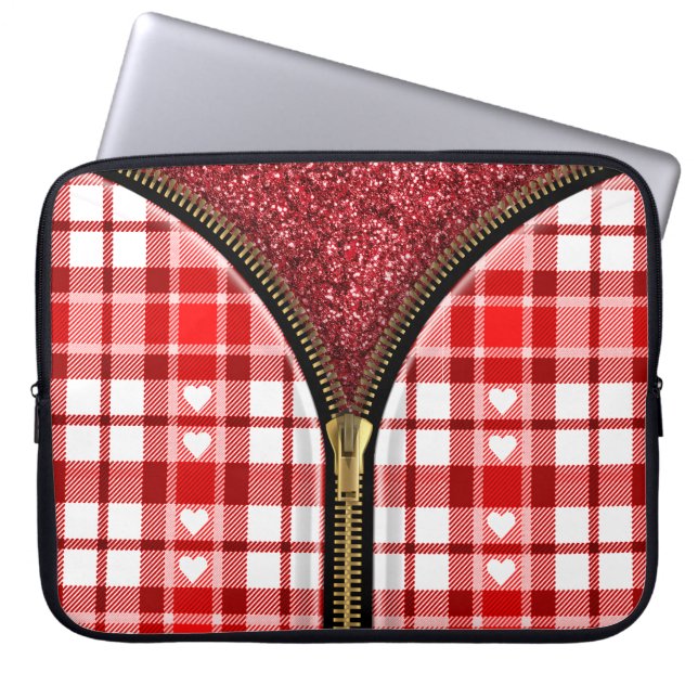 Heart Zipper Laptop Bag - Roter Glitzer Inside Laptopschutzhülle (Vorderseite)