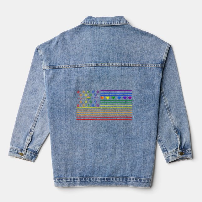 Heartbeat American Lgbt Flag Gay Patriotics Pride Jeansjacke (Rückseite)