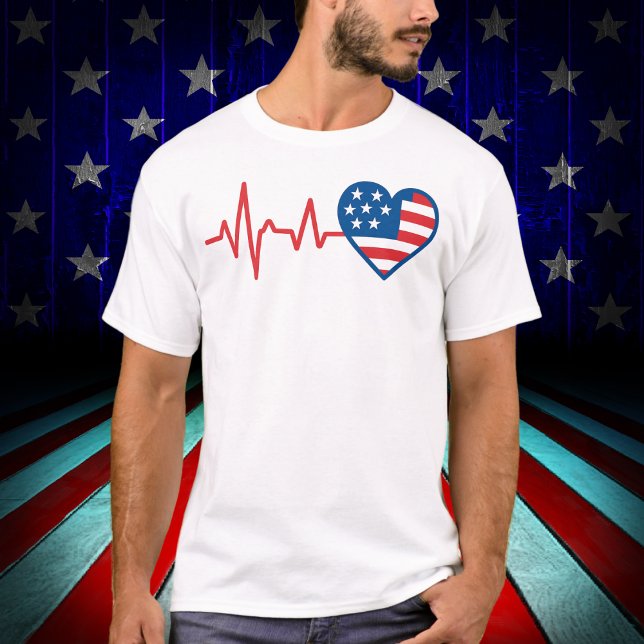 Heartbeat, amerikanisches Flag Herz T-Shirt (Von Creator hochgeladen)