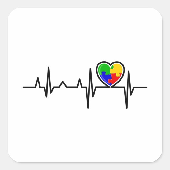 HEARTBEAT AUTISM Autismus Sensibilisierung Geschen Quadratischer Aufkleber (Vorderseite)